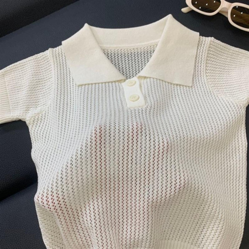 兒童老錢風polo衫透氣短袖鏤空萊塞爾刺綉男童洋氣透氣百搭夏季