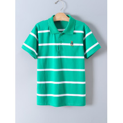 條紋翻領Polo衫中大童T恤衫上衣童裝夏季男童短袖T恤純棉兒童體恤