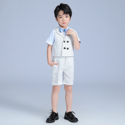 英國NEXT APK男童禮服夏季條紋馬甲套裝短袖背帶褲男童鋼琴主持服