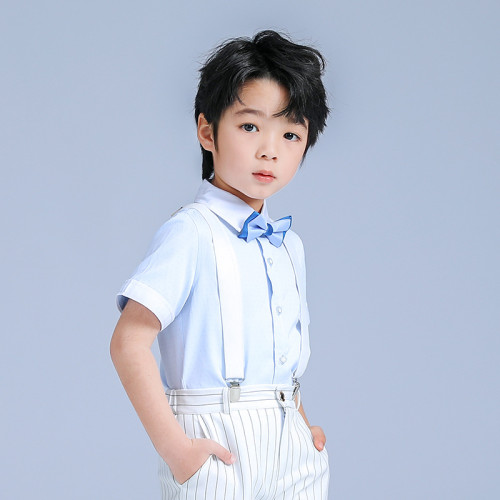 英國NEXT APK男童禮服夏季條紋馬甲套裝短袖背帶褲男童鋼琴主持服