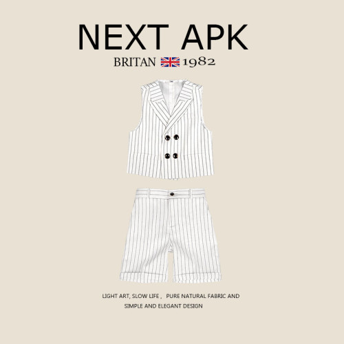 英國NEXT APK男童禮服夏季條紋馬甲套裝短袖背帶褲男童鋼琴主持服