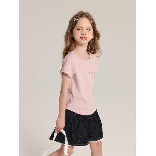 布丁哈魯童裝夏裝女童洋氣短袖2026夏季新款兒童休閒百搭修身T恤