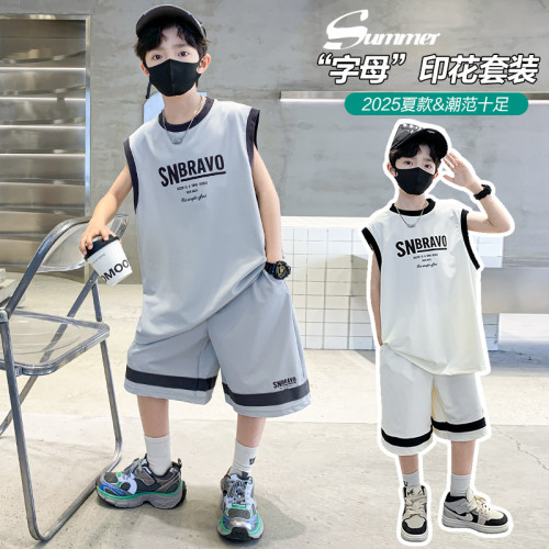 兒童裝男童夏裝無袖套裝2025新款夏季中大童運動夏款速乾速乾球服