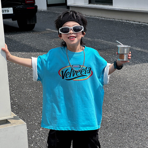 兒童時尚短袖T恤2025夏季新款男童韓版寬松衣服中大童百搭夏裝潮