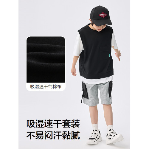 巴拉巴拉男童短袖套裝中大童休閒兩件套兒童假兩件2025新童裝夏季