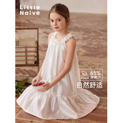 Little Naive兒童連衣裙夏季新款立體花邊背心裙女童萊賽爾裙子