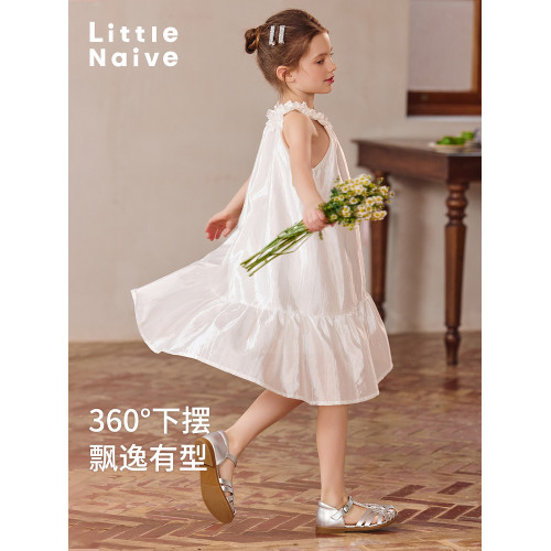 Little Naive兒童連衣裙夏季新款立體花邊背心裙女童萊賽爾裙子