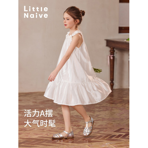 Little Naive兒童連衣裙夏季新款立體花邊背心裙女童萊賽爾裙子