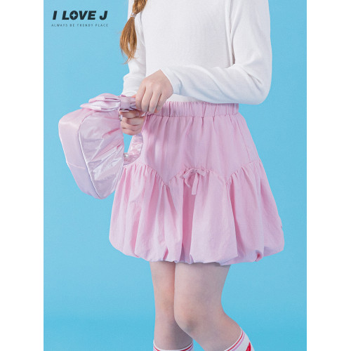 ILOVEJ韓國童裝2025秋季新款女童粉色蝴蝶結半身裙蓬蓬裙/JXFSK08
