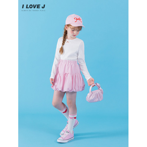 ILOVEJ韓國童裝2025秋季新款女童粉色蝴蝶結半身裙蓬蓬裙/JXFSK08