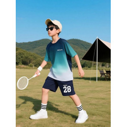 安哼安哼男童外穿夏裝新款速乾套裝中大童夏季學生兩件套短袖漸變