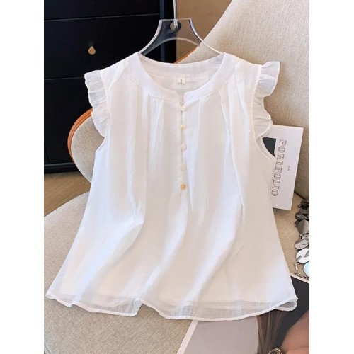 2025新款夏季女童中大童兒童襯衣娃娃衫雪紡洋氣短袖襯衫薄款上衣