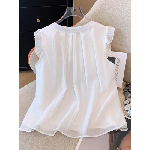 2025新款夏季女童中大童兒童襯衣娃娃衫雪紡洋氣短袖襯衫薄款上衣