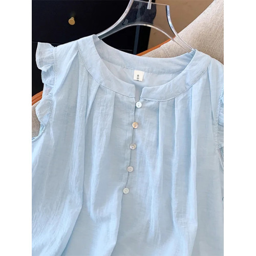 2025新款夏季女童中大童兒童襯衣娃娃衫雪紡洋氣短袖襯衫薄款上衣