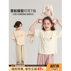 布丁哈魯童裝夏裝女童純棉T恤2026夏季新款兒童洋氣百搭卡通短袖