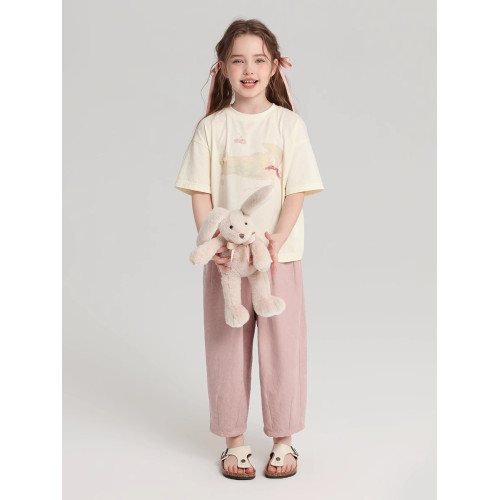 布丁哈魯童裝夏裝女童純棉T恤2026夏季新款兒童洋氣百搭卡通短袖