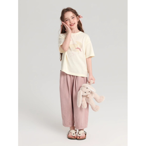 布丁哈魯童裝夏裝女童純棉T恤2026夏季新款兒童洋氣百搭卡通短袖