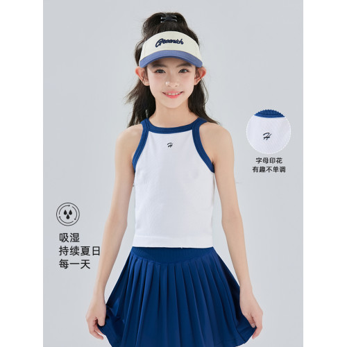 女童速乾背心夏季薄款冰絲無袖T恤百褶短裙套裝兒童羽毛球訓練服
