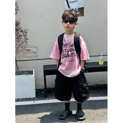 喬伊斯童裝025夏季新款韓版男童百搭軋染美式字母透氣t恤兒童上衣