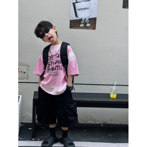 喬伊斯童裝025夏季新款韓版男童百搭軋染美式字母透氣t恤兒童上衣