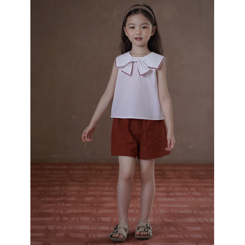 哈齒童裝夏季兒童上衣學院風大翻領女童無袖襯衫中大童夏裝25新款