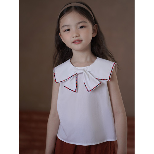 哈齒童裝夏季兒童上衣學院風大翻領女童無袖襯衫中大童夏裝25新款