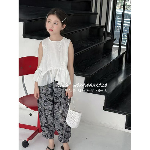 波拉韓夏季女童娃娃衫兒童2025新款洋氣無袖背心女孩夏裝甜美上衣