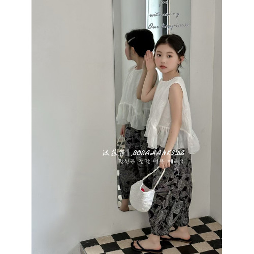 波拉韓夏季女童娃娃衫兒童2025新款洋氣無袖背心女孩夏裝甜美上衣