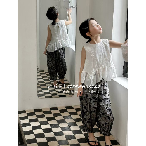 波拉韓夏季女童娃娃衫兒童2025新款洋氣無袖背心女孩夏裝甜美上衣