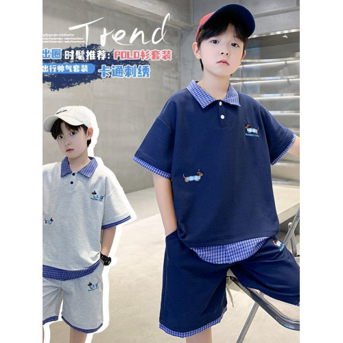 安哼安哼男童夏裝套裝2025新款運動中大兒童夏季男孩短袖POLO衫帥