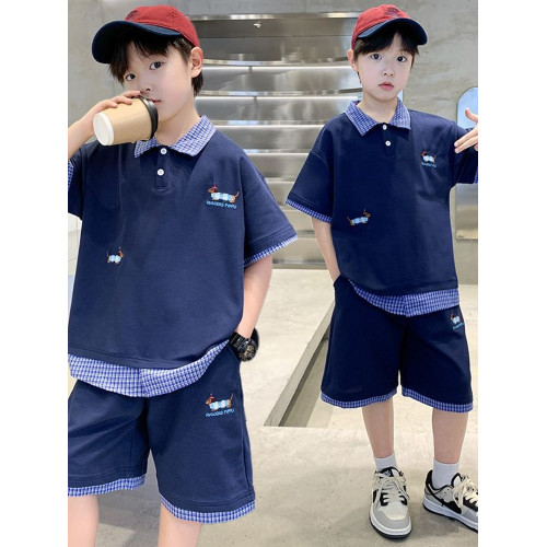 安哼安哼男童夏裝套裝2025新款運動中大兒童夏季男孩短袖POLO衫帥