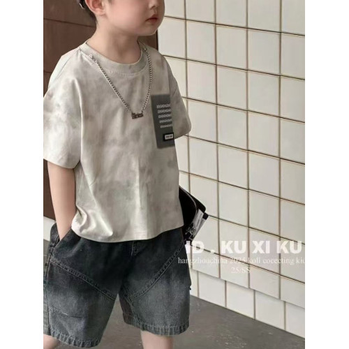男童短袖T恤夏裝兒童套牛仔套裝2025新款夏小男孩痞帥褲子兩件套