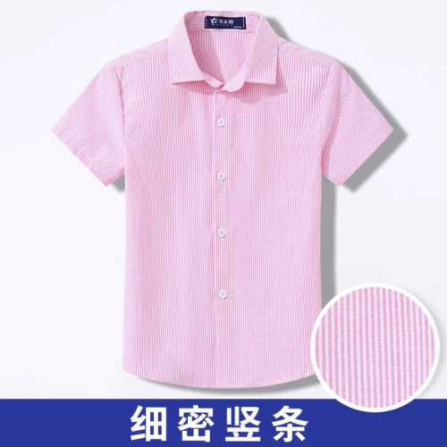 兒童裝短袖藍色紫色襯衫男童竪條紋襯衣校服半袖學院裝寸衫中大童