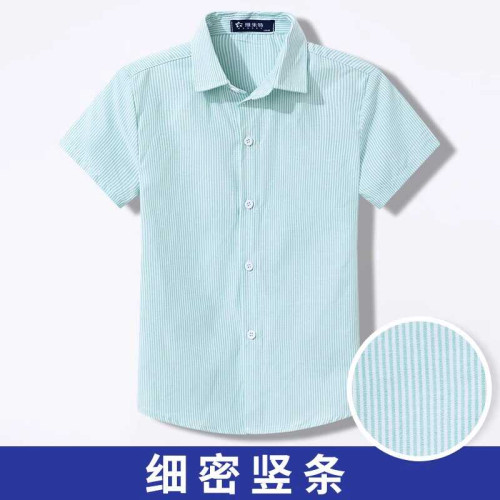 兒童裝短袖藍色紫色襯衫男童竪條紋襯衣校服半袖學院裝寸衫中大童