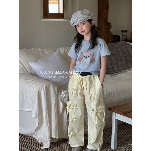 波拉韓女童印花T恤夏季短袖兒童2025新款洋氣上衣中大童時髦體恤