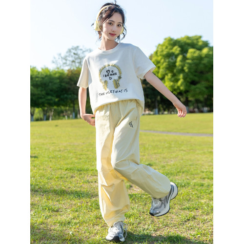 女童短袖T恤夏裝2025新款兒童純棉半袖中大童夏季上衣工裝褲套裝