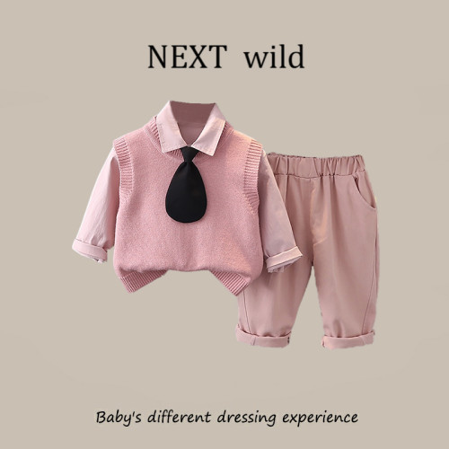 英國NEXT  wild男童春秋套裝兒童休閒毛衣馬甲秋裝襯衫紳士三件套