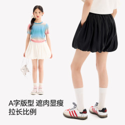 女童花苞短褲2025新款夏季涼感天絲輕盈百搭女孩夏天可愛休閒褲子