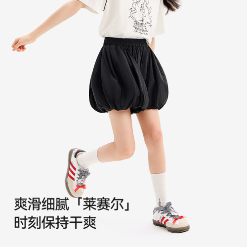 女童花苞短褲2025新款夏季涼感天絲輕盈百搭女孩夏天可愛休閒褲子