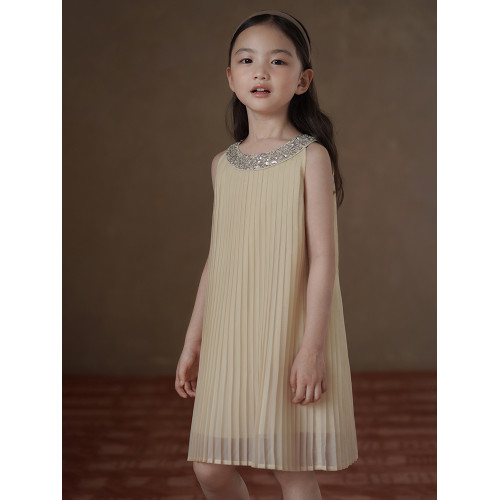 哈齒童裝夏季女童背心裙重工亮片連衣裙女童百褶裙中大童禮服裙
