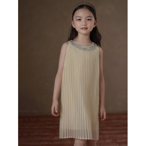 哈齒童裝夏季女童背心裙重工亮片連衣裙女童百褶裙中大童禮服裙