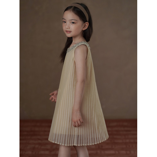 哈齒童裝夏季女童背心裙重工亮片連衣裙女童百褶裙中大童禮服裙