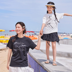 [親子裝]gxgkids童裝兒童短袖T恤女童夏新款T恤蝴蝶結短袖中大童