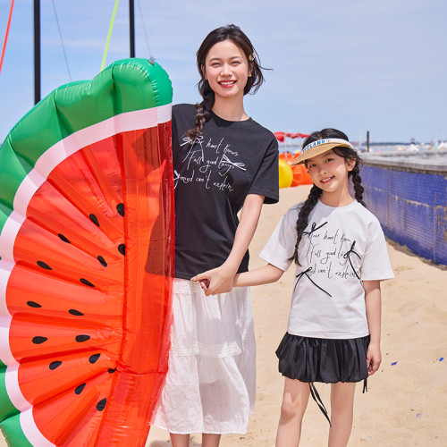 [親子裝]gxgkids童裝兒童短袖T恤女童夏新款T恤蝴蝶結短袖中大童