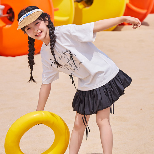 [親子裝]gxgkids童裝兒童短袖T恤女童夏新款T恤蝴蝶結短袖中大童