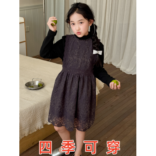 女童蕾絲連衣裙2025新款結婚花童裙背心裙韓版蕾絲公主裙兒童裙秋