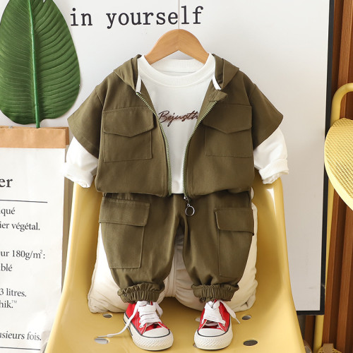 英國NEXT IGPP帥氣男孩工裝夾克開衫三件套春秋新款潮範男童衣服