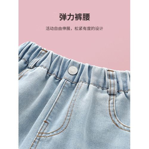 女童天絲牛仔五分褲夏季薄款大童時髦洋氣七分褲夏裝兒童褲子中褲