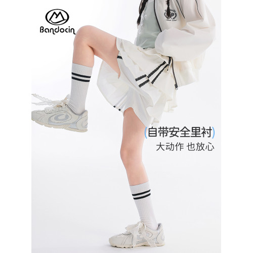 半度閒女童夏裝薄款百褶裙褲洋氣2025新款兒童夏季網球運動短裙子