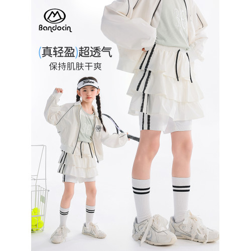 半度閒女童夏裝薄款百褶裙褲洋氣2025新款兒童夏季網球運動短裙子
